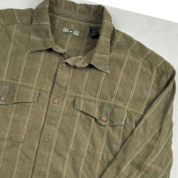 REI Other - REI Mens Button‎ Down Shirt XXL Olive Green Striped Long Sleeve Cotton